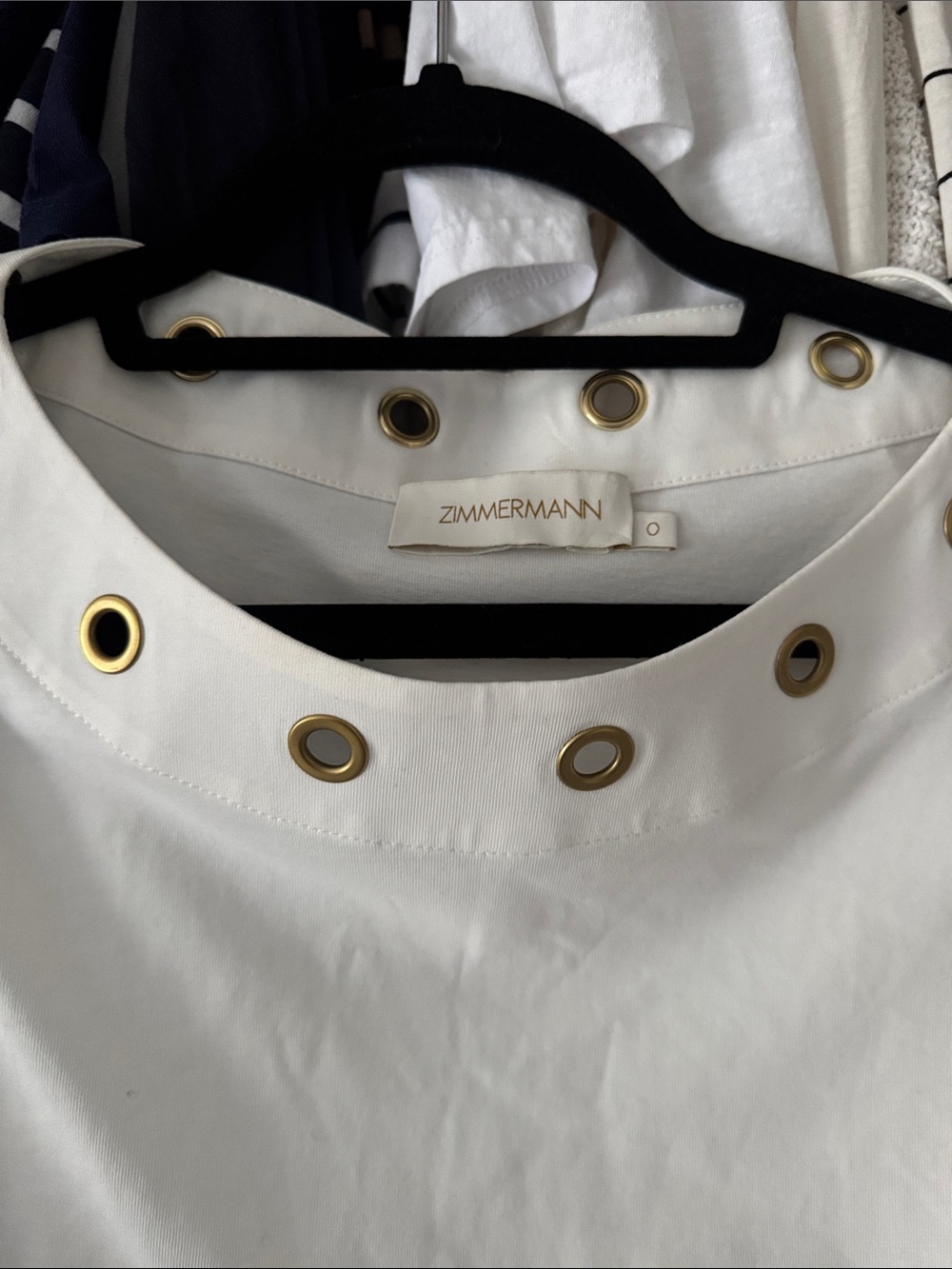 Zimmermann White Cropped Tee with Gold Grommet Trim - Picture 4 of 5